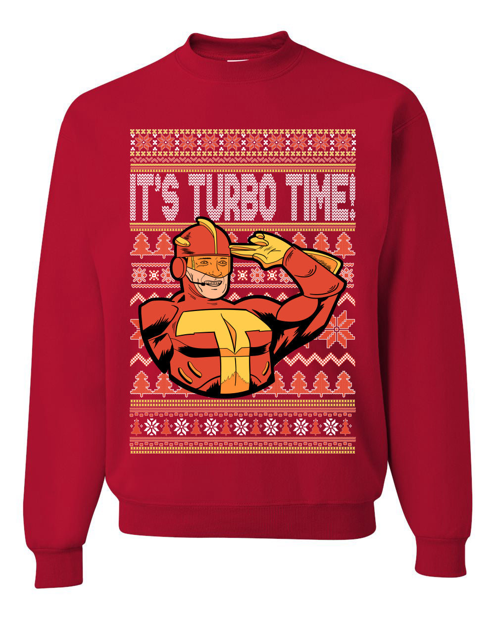 Unisex Ugly Xmas Graphic Crewneck Sweater Sweatshirt Turboman It's Turbo Time! Ugly Christmas Sweater Unisex Crewneck Sweatshirt