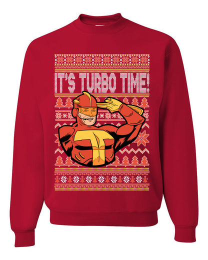 Unisex Ugly Xmas Graphic Crewneck Sweater Sweatshirt Turboman It's Turbo Time! Ugly Christmas Sweater Unisex Crewneck Sweatshirt