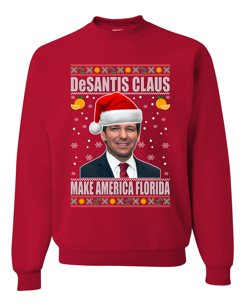 Men's Ugly Christmas Tri Blend Premium T-Shirt, Desantis Claus Ugly Christmas Sweater Unisex Crewneck Sweatshirt