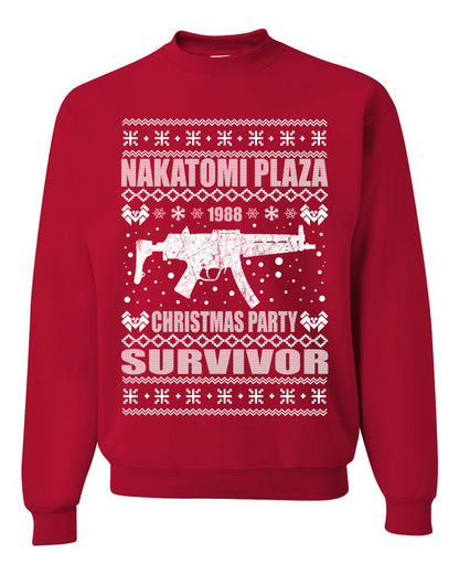 Ugly Xmas Crewneck Sweater Graphic Sweatshirt Unisex Nakatomi Plaza Christmas Party Survivor 1988 Ugly Christmas Sweater Unisex Crewneck Sweatshirt