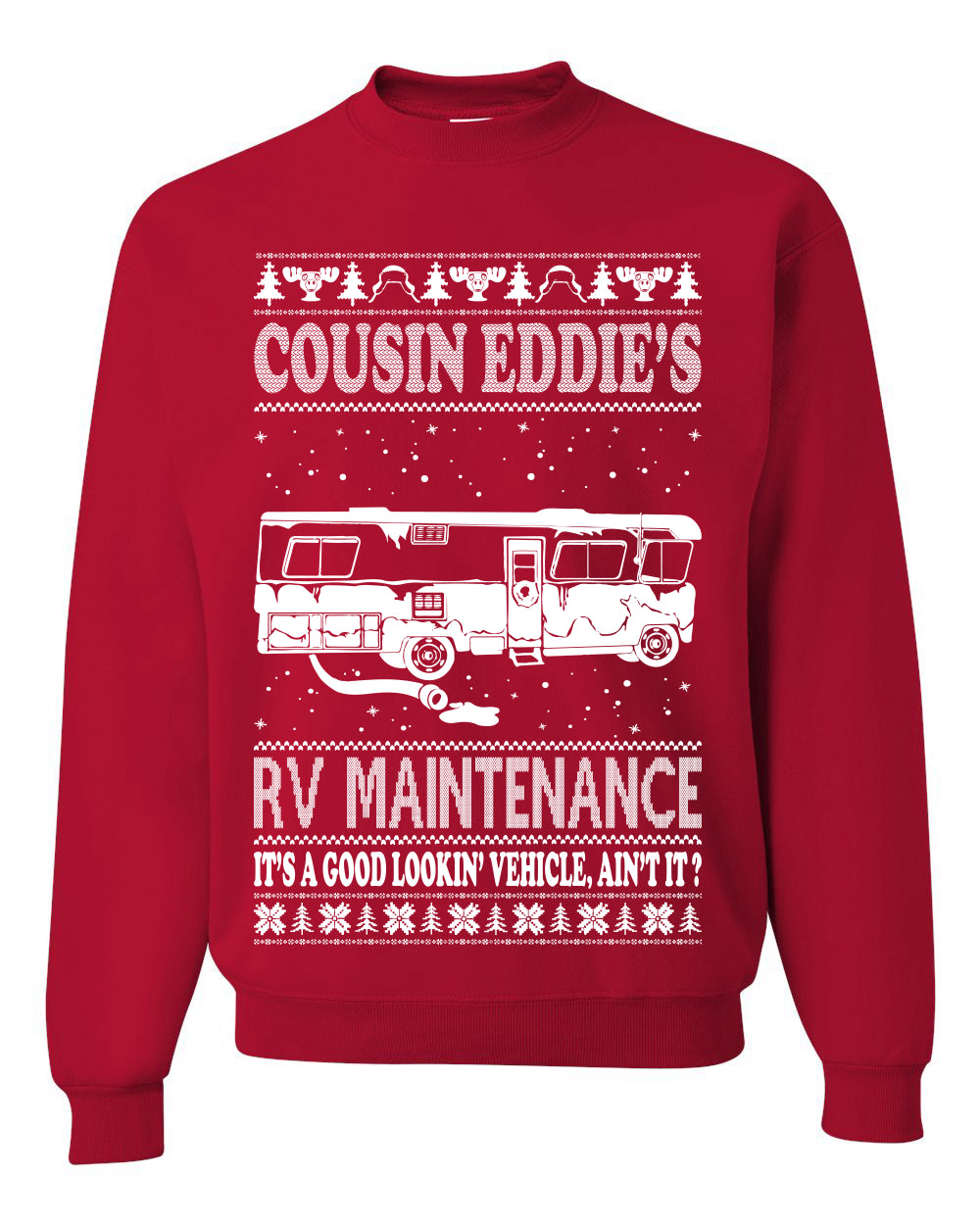 Men's Ugly Holiday Xmas Sweater Long Sleeve Shirt Cousin Eddie's RV Maintenance Family Vacation Ugly Christmas Sweater Unisex Crewneck Sweatshirt
