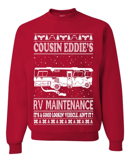 Men's Ugly Holiday Xmas Sweater Long Sleeve Shirt Cousin Eddie's RV Maintenance Family Vacation Ugly Christmas Sweater Unisex Crewneck Sweatshirt