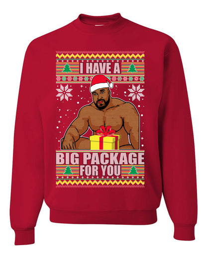Graphic Meme Ugly Christmas Crewneck Sweater Sweatshirt "I Have A Big Package" Ugly Christmas Sweater Unisex Crewneck Sweatshirt