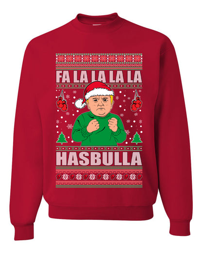 Men's Ugly Xmas Long Sleeve Shirt Sweater, FA la la la la HASBULla Ugly Christmas Sweater Unisex Crewneck Sweatshirt