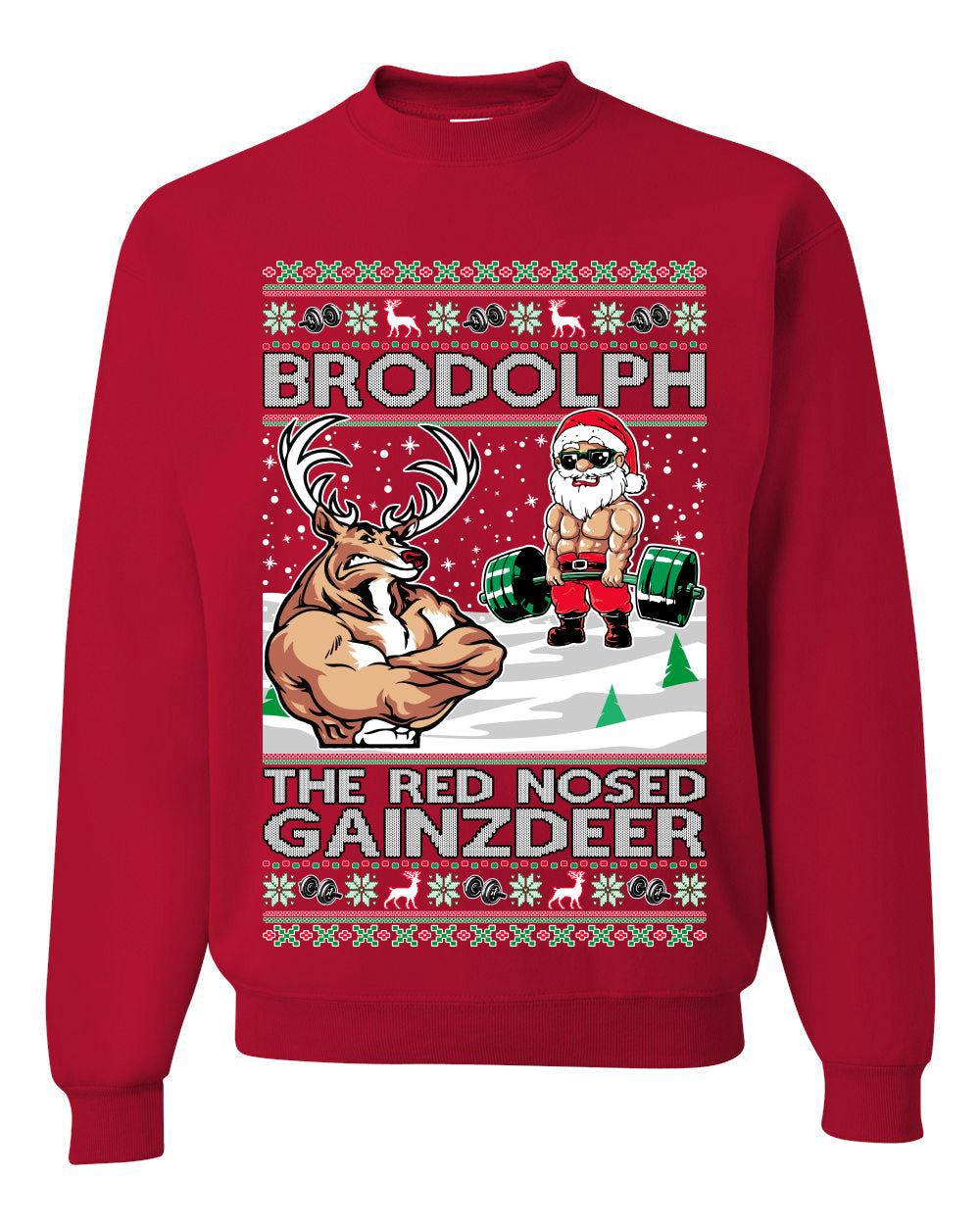 Unisex Ugly Graphic Xmas Crewneck Sweater Sweatshirt Brodolph Santa Working Out Gym the Red Nosed Gainzdeer Wild Bobby Ugly Christmas Sweater Unisex Crewneck Sweatshirt