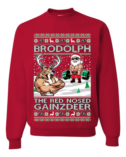 Unisex Ugly Graphic Xmas Crewneck Sweater Sweatshirt Brodolph Santa Working Out Gym the Red Nosed Gainzdeer Wild Bobby Ugly Christmas Sweater Unisex Crewneck Sweatshirt