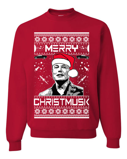 Elon Musk Meme Merry Christmusk Crewneck Unisex Ugly Xmas Sweatshirt Sweater Ugly Christmas Sweater Unisex Crewneck Sweatshirt