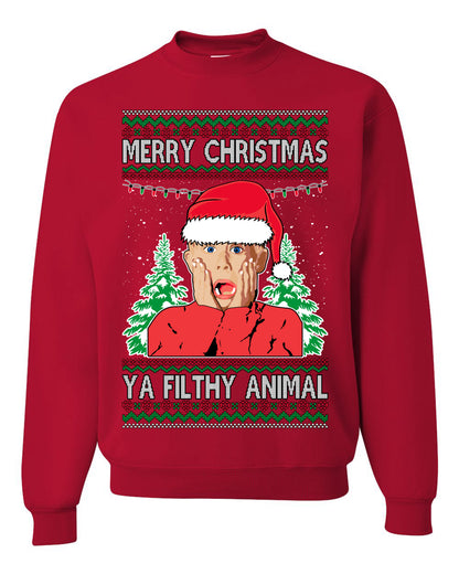 Filthy Animal Christmas Sweatshirt Kevin Movie Christmas Sweater, Ugly Christmas Sweater Unisex Crewneck Sweatshirt Ugly Christmas Sweater Unisex Crewneck Sweatshirt