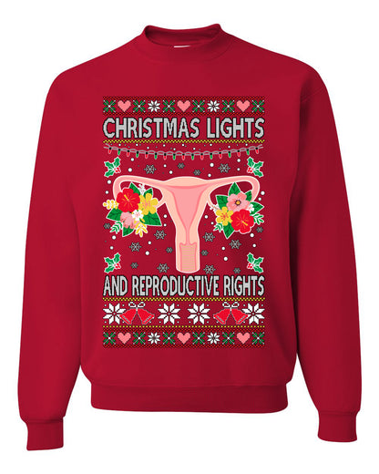 Ugly Christmas Sweater Graphic Unisex Sweatshirt, Christmas Lights & Reproductive Rights Ugly Christmas Sweater Unisex Crewneck Sweatshirt