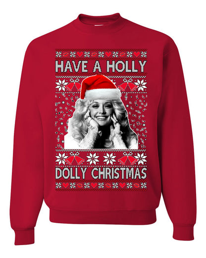 Unisex Ugly Xmas Crewneck  Sweater Sweatshirt, "Have a Holly Dolly Christmas", Shark & Hammer Ugly Christmas Sweater Unisex Crewneck Sweatshirt