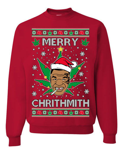 Ugly Unisex Crewneck Christmas Sweater Sweatshirt Tyson "Merry Chrithmith" Stoner Weed Pot Leaf Joint Ugly Christmas Sweater Unisex Crewneck Sweatshirt