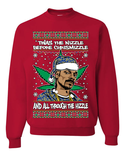 Ugly Crewneck Christmas Sweater "'Twas The Nizzle Before Chrismizzle" Shark & Hammer Snoop Xmas Ugly Christmas Sweater Unisex Crewneck Sweatshirt
