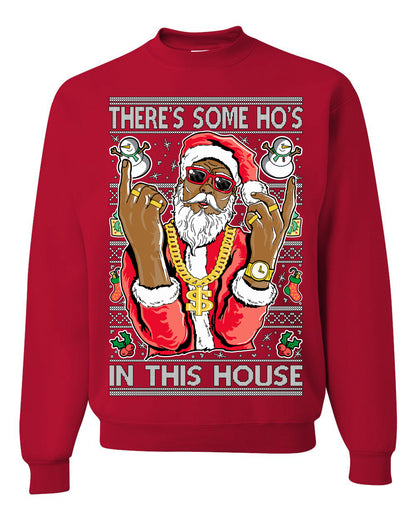 Crewneck Ugly Holiday Unisex Sweatshirt Sweater Graphic Black Santa Claus Gangster Bling Ho's In This House, Shark & Hammer Ugly Christmas Sweater Unisex Crewneck Sweatshirt