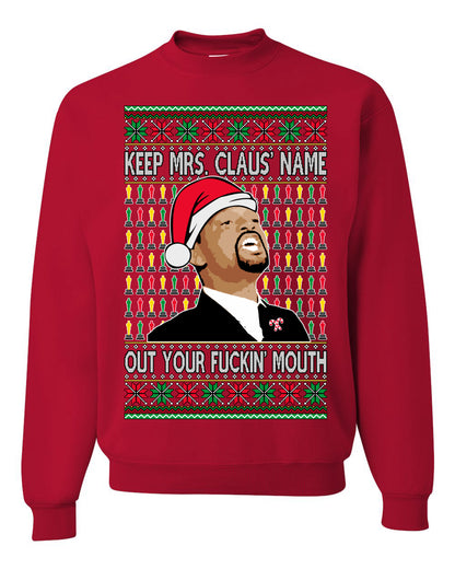 Will Smith Slapping Chris Rock Meme "Get Mrs Claus' Name Out of Your Mouth" Shark & Hammer, Graphic Unisex Ugly Xmas Sweater Sweatshirt Ugly Christmas Sweater Unisex Crewneck Sweatshirt
