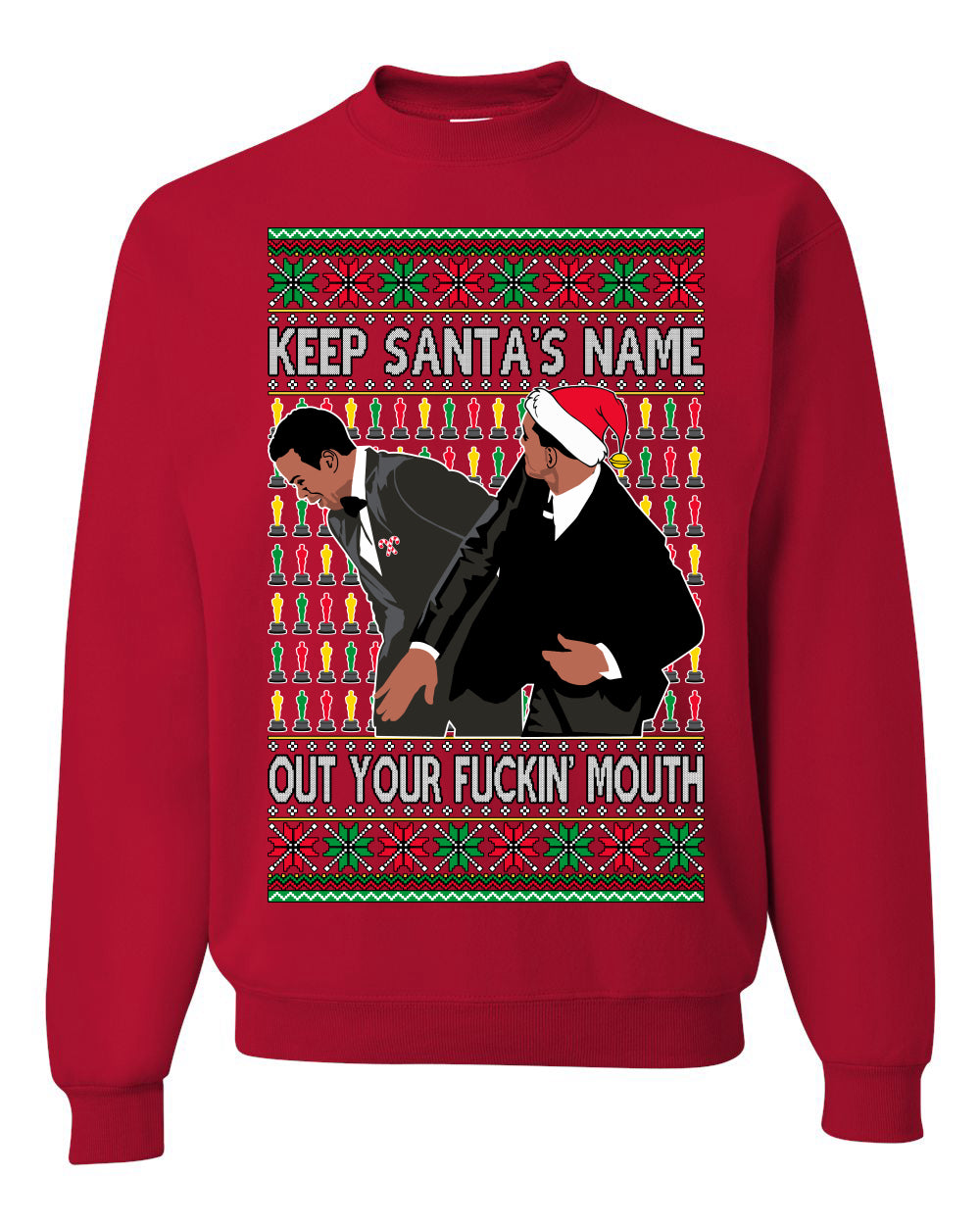 Unisex Graphic Meme Ugly Christmas Crewneck Sweater Sweatshirt, Will Smith Slapping Chris Rock, Wife, Award Show Joke, Shark & Hammer  Ugly Christmas Sweater Unisex Crewneck Sweatshirt