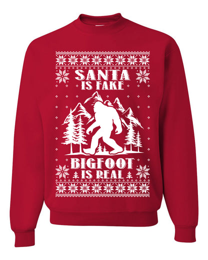 Santa Is Fake Bigfoot Is Real ,Christmas Gifts, Funny Xmas Gift Idea, Ugly Christmas Sweater Unisex Crewneck Sweatshirt