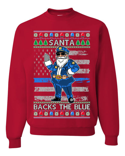 Santa Backs the Blue, Christmas Gifts, Funny Xmas Gift Idea, Ugly Christmas Sweater Unisex Crewneck Sweatshirt