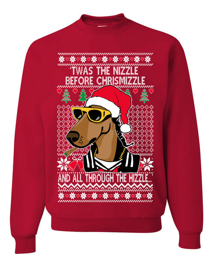 Twas The Nizzle Before Chrismizzle Gangster Dogg Rapper, Christmas Gifts, Funny Xmas Gift Idea, Ugly Christmas Sweater Unisex Crewneck Sweatshirt