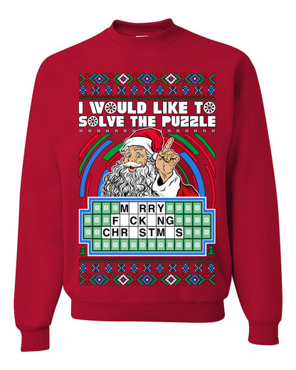Santa Game Show I'd Like To Solve the Puzzle Wheel Ugly Christmas Sweater, Christmas Gifts, Funny Xmas Gift Idea, Unisex Crewneck Sweatshirt