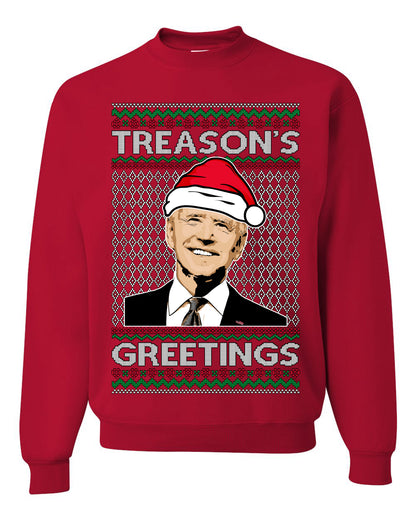 Treason's Greetings Biden President Humor Ugly Christmas Sweater, Christmas Gifts, Funny Xmas Gift Idea, Unisex Crewneck Sweatshirt