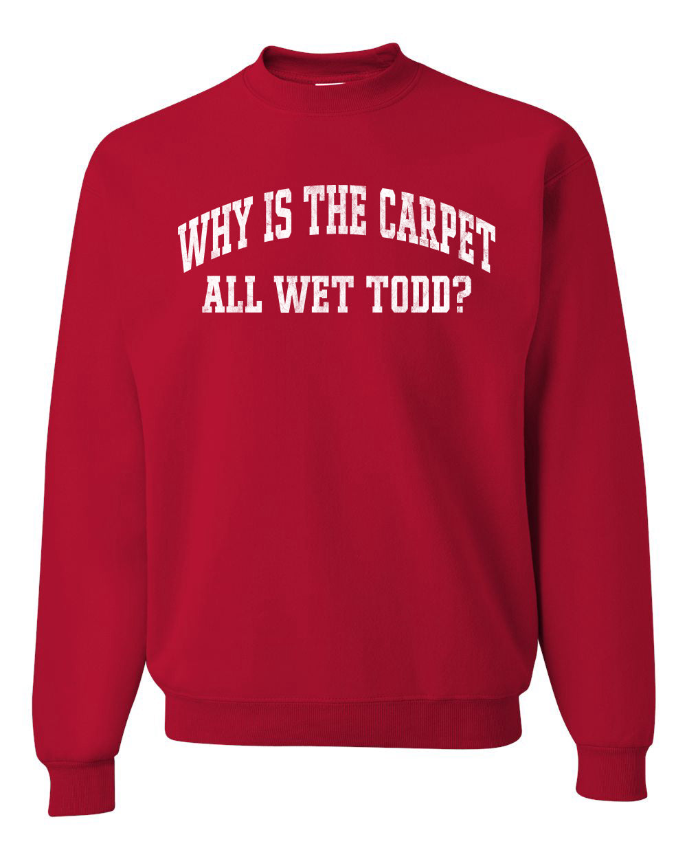 Vintage Movie Quote Why Is The Carpet Wet Todd?, Christmas Gifts, Funny Xmas Gift Idea, Ugly Christmas Sweater Unisex Crewneck Sweatshirt