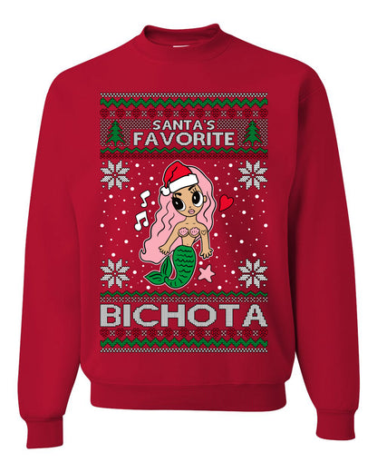 Christmas Karol Santa's Favorite Bichota, Christmas Gifts, Funny Xmas Gift Idea, Ugly Christmas Sweater Unisex Crewneck Sweatshirt