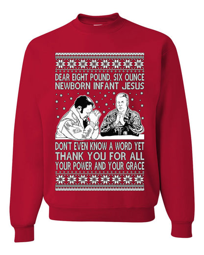 8 Pound 6 Ounce Baby Jesus Shake and Bake, Birthday Jesus, Funny Xmas Gift Idea, Ugly Christmas Sweater Unisex Crewneck Sweatshirt