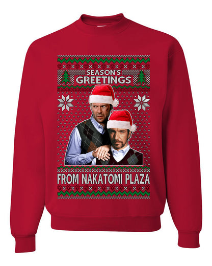 Nakatomi Plaza  Season's Greeting, Christmas Gifts, Funny Xmas Gift Idea, Ugly Christmas Sweater Unisex Crewneck Sweatshirt