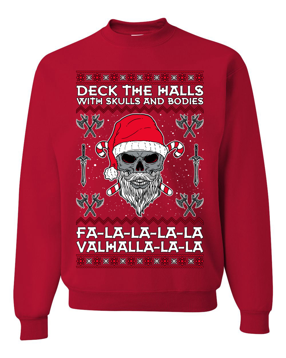 Valhalla Deck The Halls With Skulls & Bodies Movie Xmas Shirt, Christmas Gifts, Funny Xmas Gift Idea, Ugly Christmas Sweater Unisex Crewneck Sweatshirt