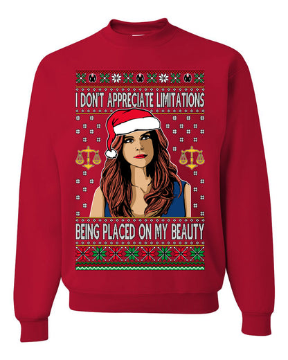 Donna TV Show Parody Don't Appreciate Limitations Being Placed, Christmas Gifts, Funny Xmas Gift Idea, Ugly Christmas Sweater Unisex Crewneck Sweatshirt