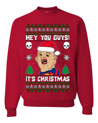 Hey You Guys! It's Sloth Never Say Die, Christmas Gifts, Funny Xmas Gift Idea, Ugly Christmas Sweater Unisex Crewneck Sweatshirt