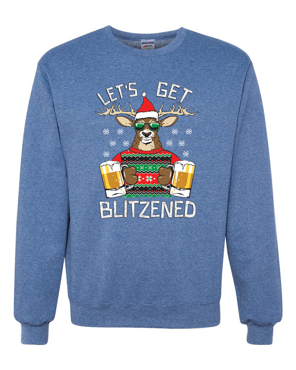 Unisex Ugly Xmas Graphic Crewneck Sweater Sweatshirt Lets Get Blitzened Deer With Beer Ugly Christmas Sweater Unisex Crewneck Sweatshirt