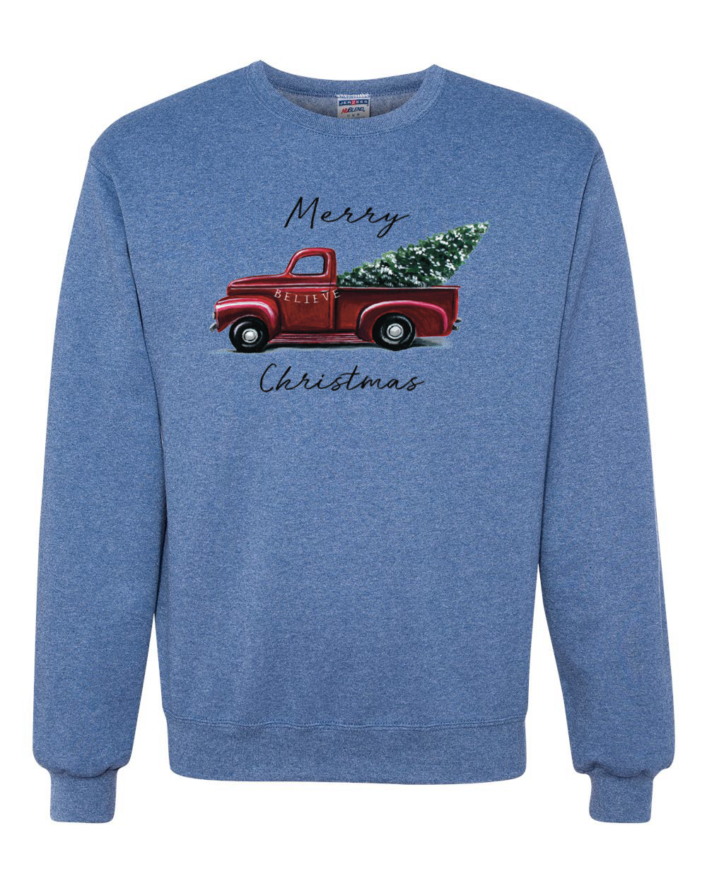 Men's Graphic Shirt, Red Pick Up Truck, Merry Christmas Ugly Christmas Sweater Unisex Crewneck Sweatshirt