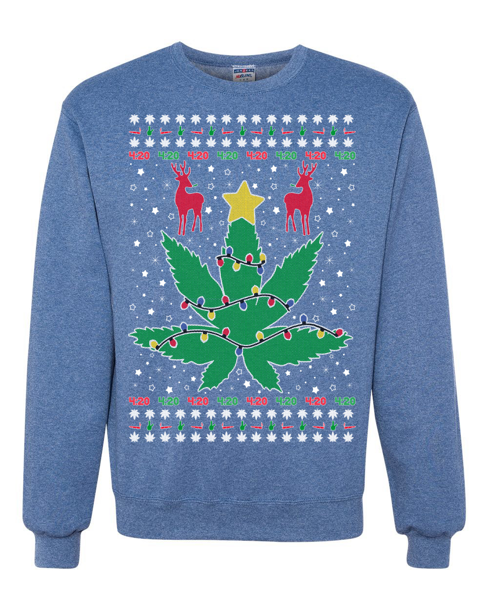 Crewneck Graphic Ugly Holiday Unisex Sweater Sweatshirt Christmas Lights, Deer Marijuana Lit Leaf Weed Pot  Ugly Christmas Sweater Unisex Crewneck Sweatshirt