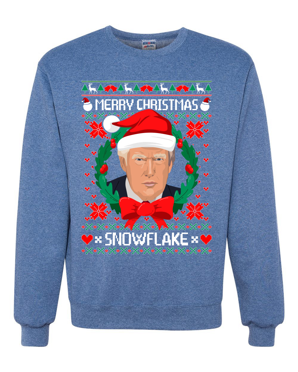Funny Ugly Xmas Holiday Crewneck Sweater Sweatshirt Trump Merry Christmas Snowflake Ugly Christmas Sweater Unisex Crewneck Sweatshirt