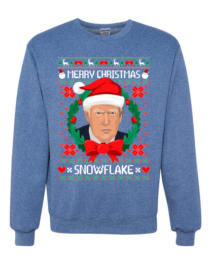 Funny Ugly Xmas Holiday Crewneck Sweater Sweatshirt Trump Merry Christmas Snowflake Ugly Christmas Sweater Unisex Crewneck Sweatshirt