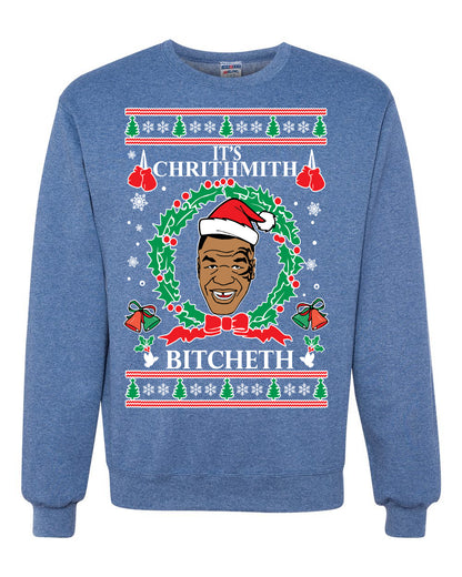 Crewneck Ugly Holiday Unisex Graphic Sweater Tyson Lisp "It's Chrithmith Bitcheth" Ugly Christmas Sweater Unisex Crewneck Sweatshirt