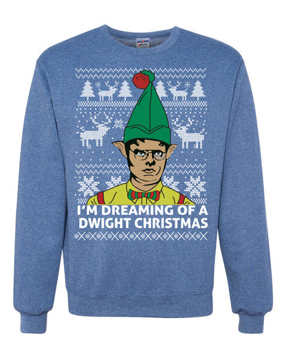 Funny Graphic Shirt Ugly Xmas Holiday Sweater Sweatshirt Women's The Office Schrute "I'm Dreaming of a Dwight Christmas" Wild Bobby Ugly Christmas Sweater Unisex Crewneck Sweatshirt