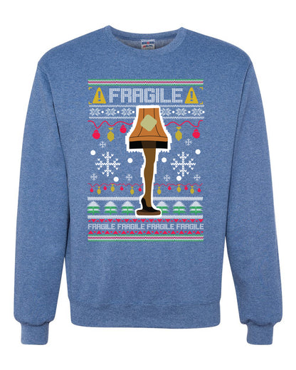 Men's Funny Ugly Xmas Holiday Sweater Long Sleeves Wild Bobby's Fragile Leg Lamp Ugly Christmas Sweater Unisex Crewneck Sweatshirt