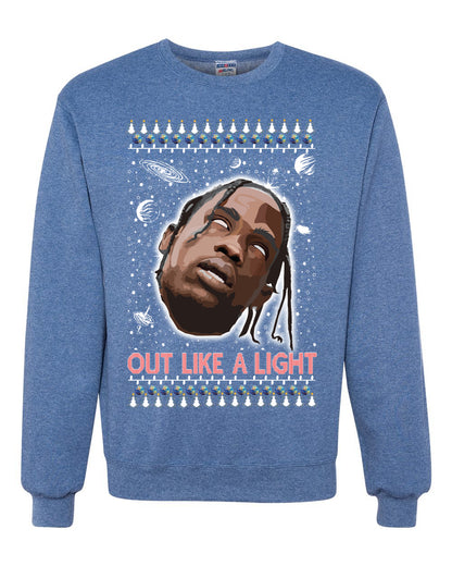 Out Like a Light, Christmas Gifts, Funny Xmas Gift Idea, Ugly Christmas Sweater Unisex Crewneck Sweatshirt