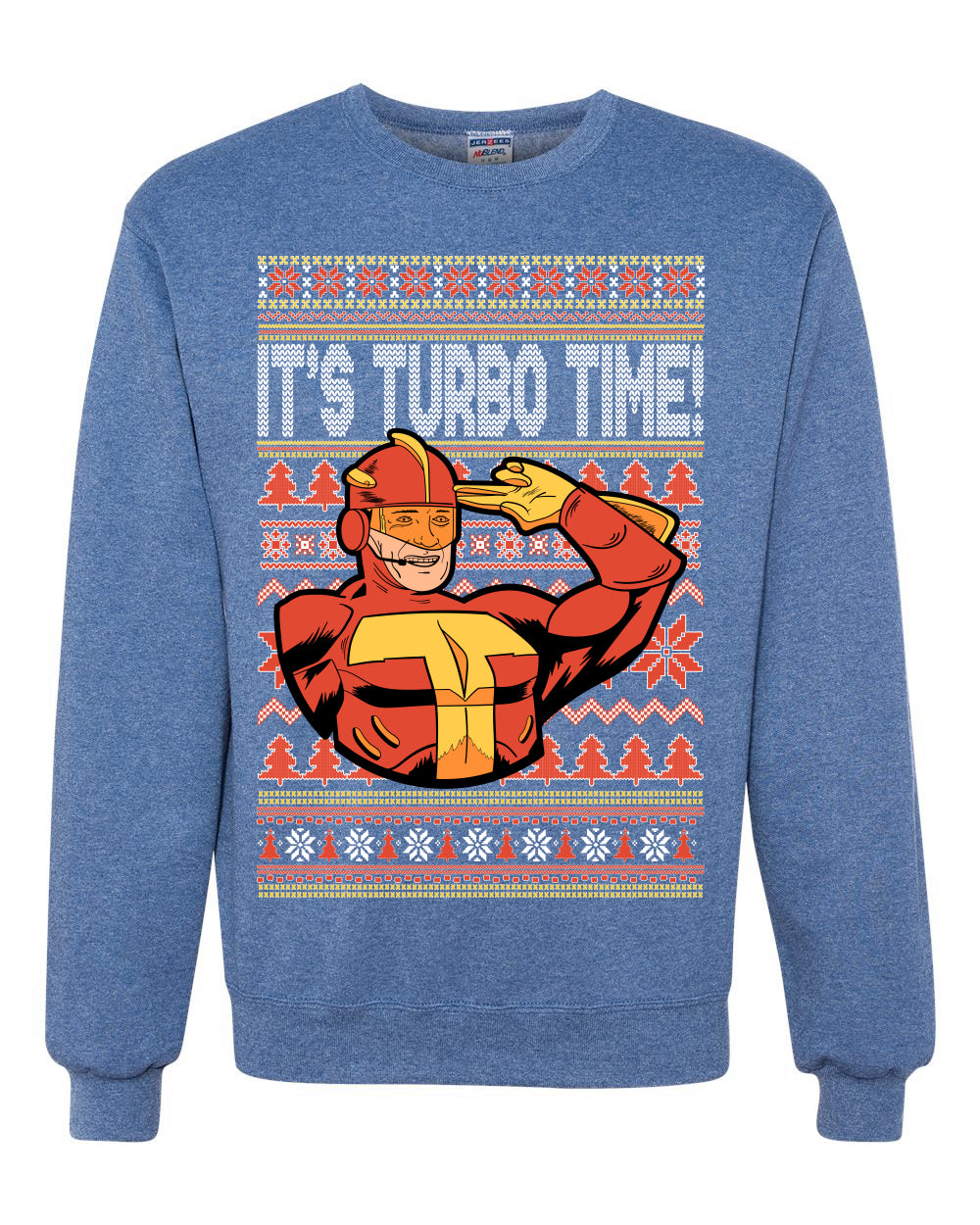 Unisex Ugly Xmas Graphic Crewneck Sweater Sweatshirt Turboman It's Turbo Time! Ugly Christmas Sweater Unisex Crewneck Sweatshirt