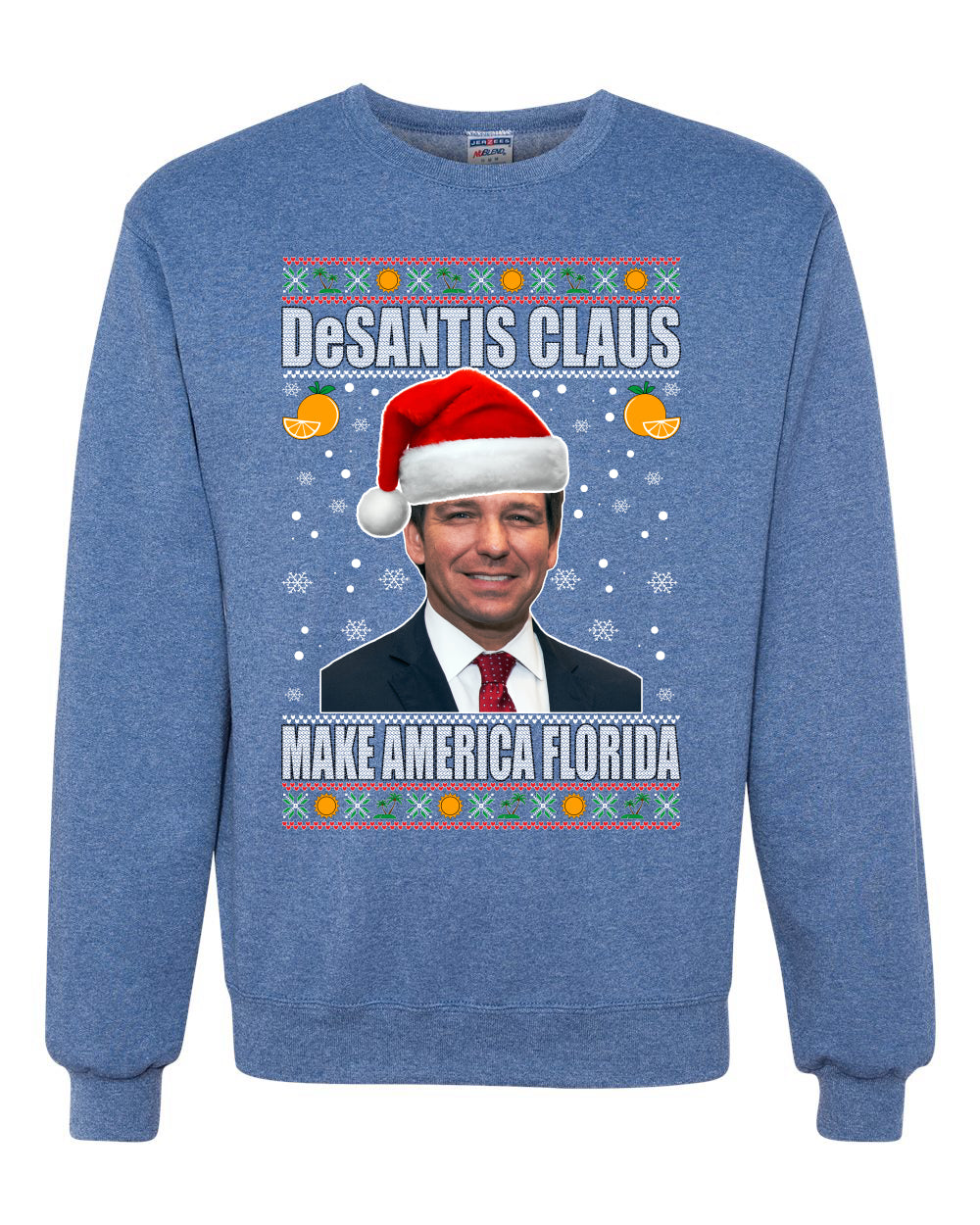 Men's Ugly Christmas Tri Blend Premium T-Shirt, Desantis Claus Ugly Christmas Sweater Unisex Crewneck Sweatshirt