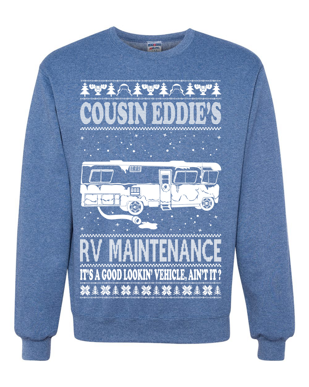 Men's Ugly Holiday Xmas Sweater Long Sleeve Shirt Cousin Eddie's RV Maintenance Family Vacation Ugly Christmas Sweater Unisex Crewneck Sweatshirt