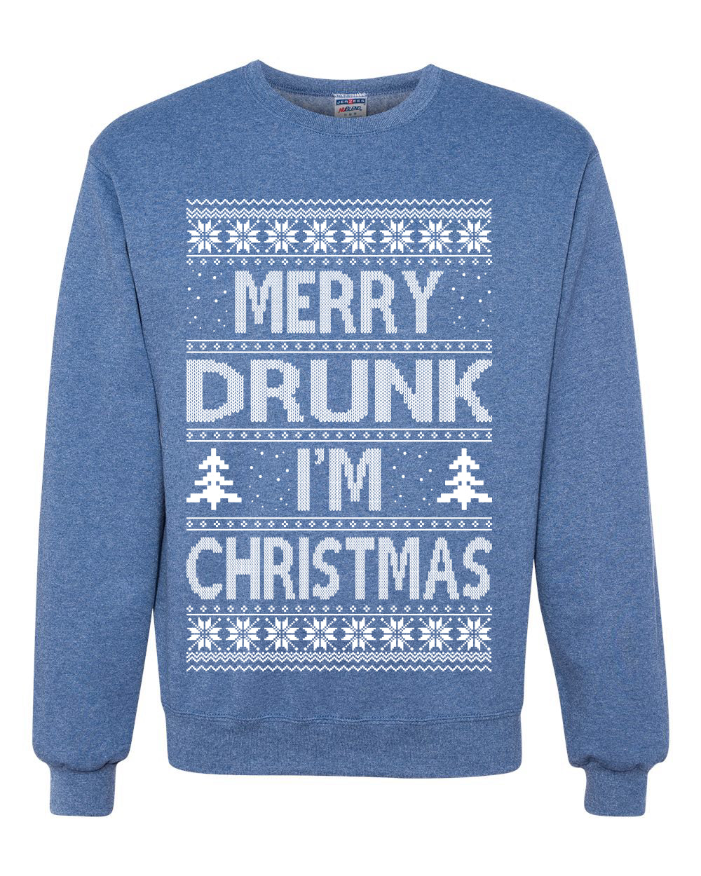 Unisex Graphic Funny Ugly Xmas Sweater Crewneck Sweatshirt, Merry Drunk I'm Christmas, Wine Beer  Drinking, Shark & Hammer Ugly Christmas Sweater Unisex Crewneck Sweatshirt