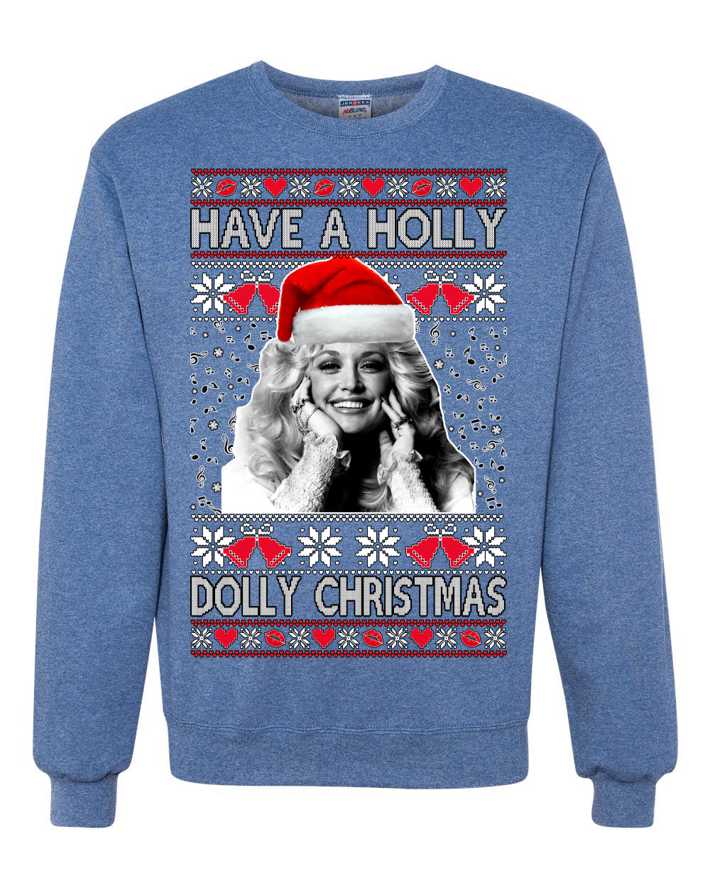 Unisex Ugly Xmas Crewneck  Sweater Sweatshirt, "Have a Holly Dolly Christmas", Shark & Hammer Ugly Christmas Sweater Unisex Crewneck Sweatshirt