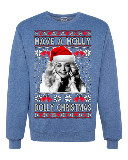 Unisex Ugly Xmas Crewneck  Sweater Sweatshirt, "Have a Holly Dolly Christmas", Shark & Hammer Ugly Christmas Sweater Unisex Crewneck Sweatshirt