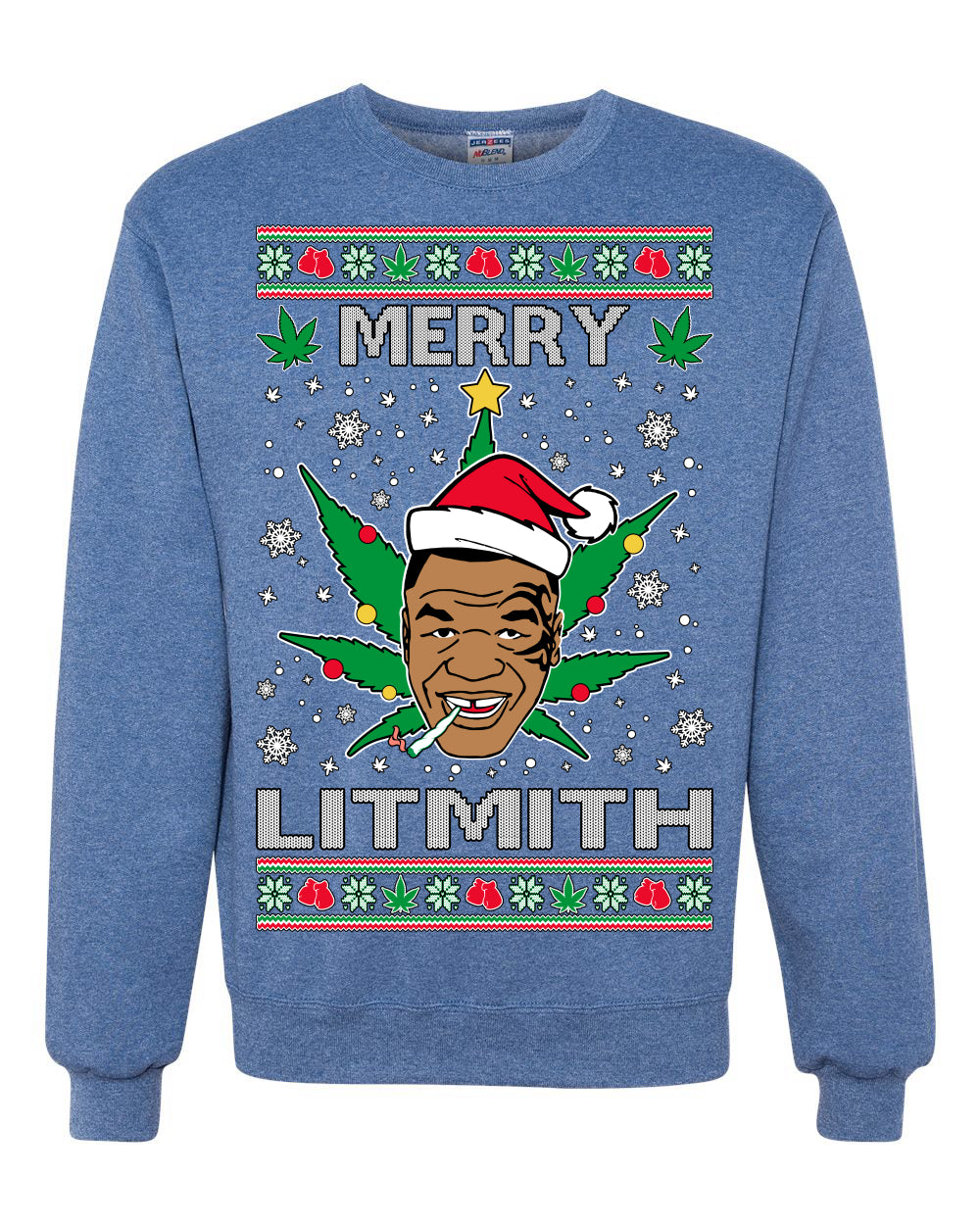 Unisex Ugly Xmas Crewneck Sweater Sweatshirt, Merry Lithmith Tyson, Joint Weed Pot Leaf Stoner Ugly Christmas Sweater Unisex Crewneck Sweatshirt