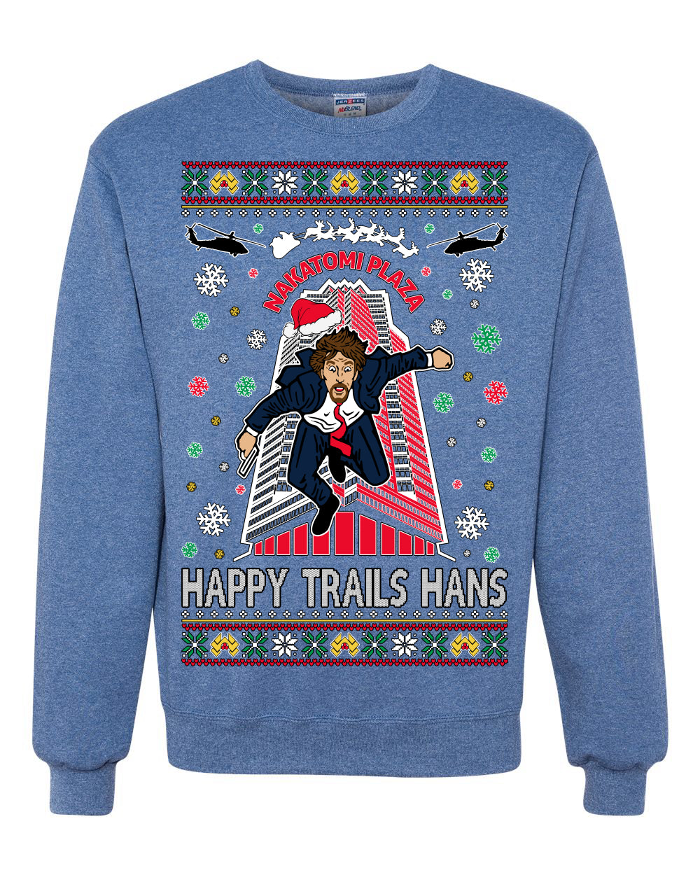 Crewneck Ugly Holiday Unisex Sweater Sweatshirt Nakatomi Plaza Happy Trails Hans Ugly Christmas Sweater Unisex Crewneck Sweatshirt