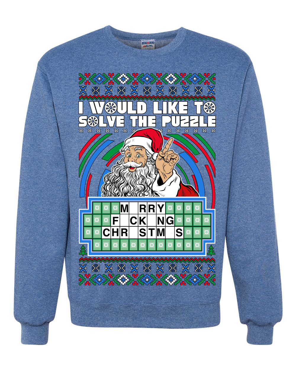Santa Game Show I'd Like To Solve the Puzzle Wheel Ugly Christmas Sweater, Christmas Gifts, Funny Xmas Gift Idea, Unisex Crewneck Sweatshirt