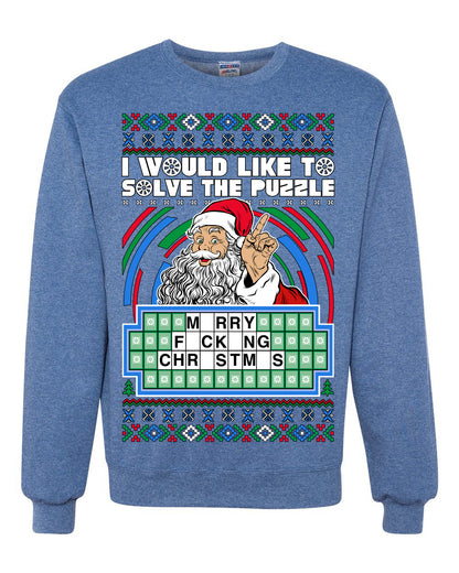 Santa Game Show I'd Like To Solve the Puzzle Wheel Ugly Christmas Sweater, Christmas Gifts, Funny Xmas Gift Idea, Unisex Crewneck Sweatshirt